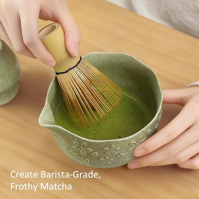 Matcha Whisk Set, 8 Pcs Matcha Kit with Ceramic Japanese Matcha Bowl & Accessories Kit for Traditional Tea Ceremony, Home Use & Christmas Gifts for Matcha Lovers (Green)