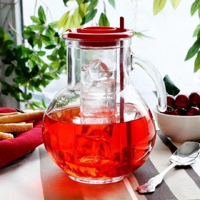 Bormioli Rocco Kufra 67.75 oz. Glass Jug with Ice Container, Stir Stick and Lid, White