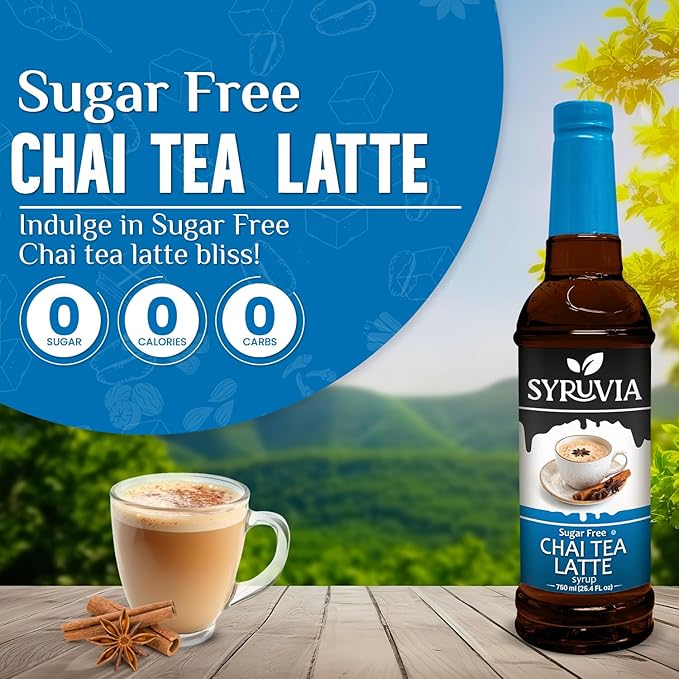 Syruvia Sugar Free Chai Tea Flavored Syrup for Coffee, Drinks, Lattes, and Desserts – 25.4 fl oz, With Pump