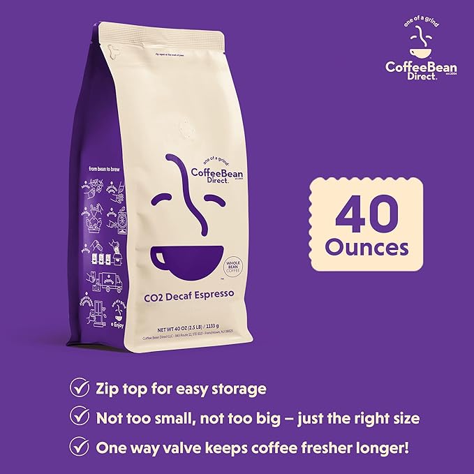 Coffee Bean Direct CO2 Espresso, Whole Bean Coffee, Dark Roast, 2.5 Pound Bag (Pack of 1)