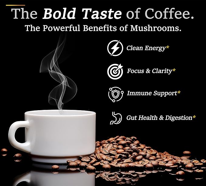 DLNIA Instant Organic Mushroom Coffee with 12 Adaptogenic Mushrooms, Arabica Beans, Coconut Milk & MCT Oil | Cordyceps, Lion’s Mane & Turkey Tail Instant Coffee for Better Energy, Focus, Digestion, Immunity