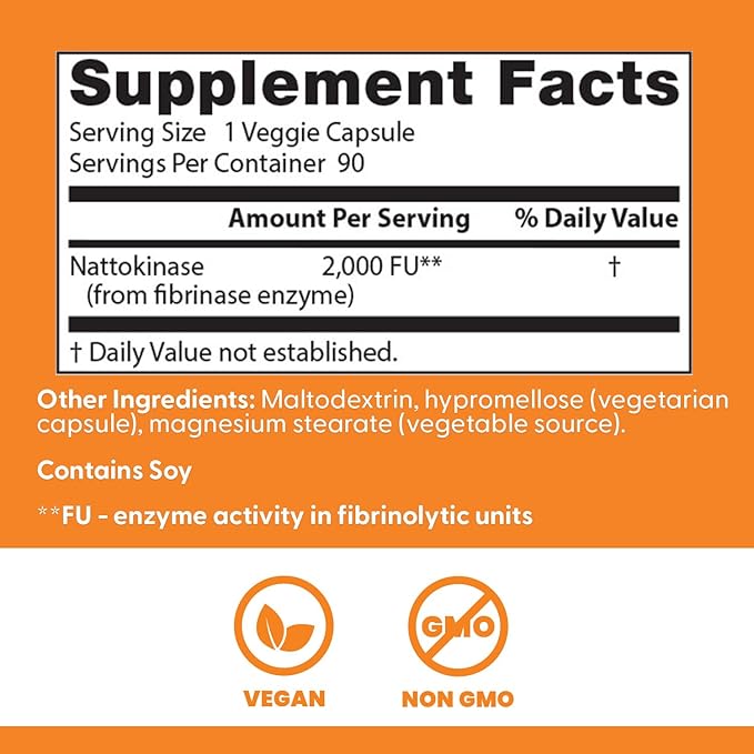 Doctors Best Nattokinase, 2000 Fus, Supports Cardiovascular Health, Non-GMO, Vegan 90 Veggie Caps