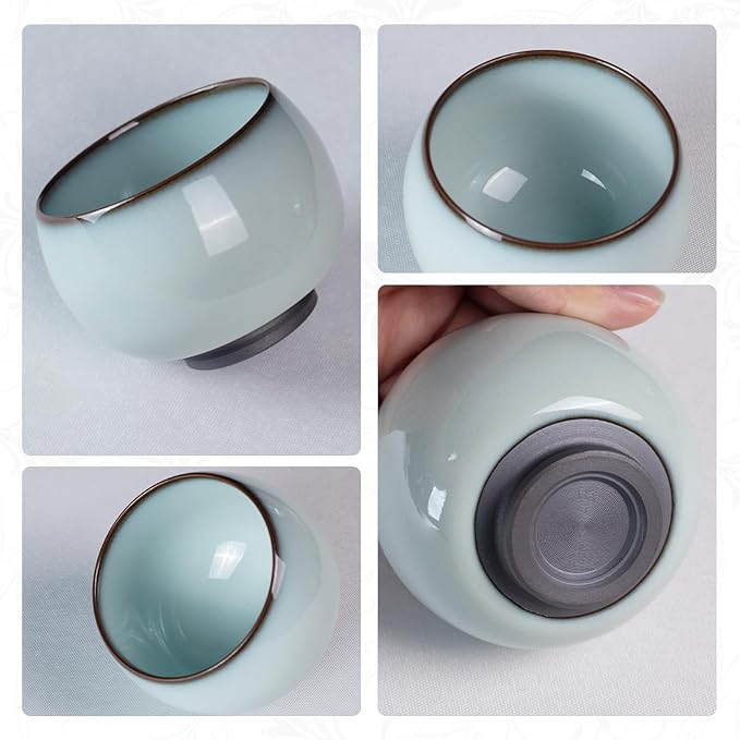 Tea Cup Set of 2 Porcelain Small Tea Cups 4oz Handmade Japanese Tea Cup Set, Asian Ceramic Teacups for Home, Party, Office, Chinese Kung Fu Tea Set for Hot/Cold Drink (Meditation-Imperial Kiln)