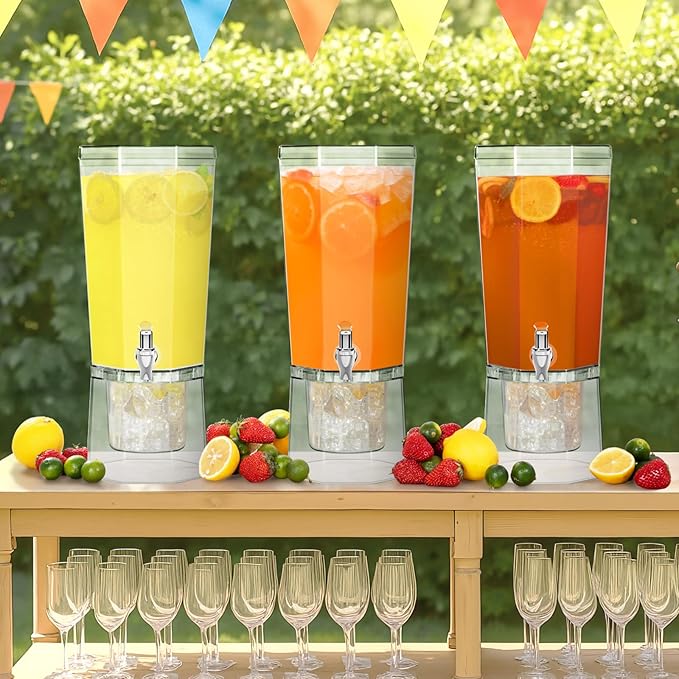Lifewit 1 Gallon Plastic Drink Dispenser 4 Pack, Juice Containers with Lid for Party, Ice Beverage Dispenser with Stand for Lemonade/Soda/Tea, BPA Free