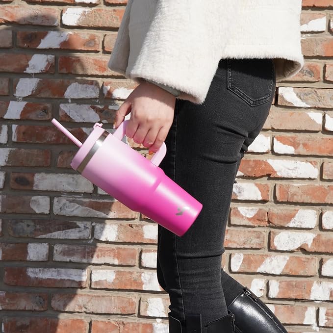 30 oz Tumbler with Handle and 2 Straws,2 in 1 Lid Insulated Water Bottle Stainless Steel Travel Coffee Mug,Wisteria