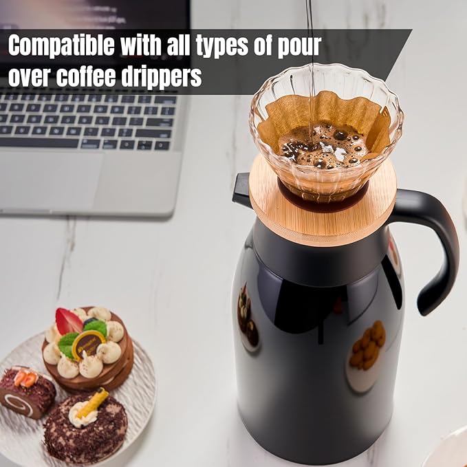 PARACITY 56Oz Thermal Coffee Carafe with Stainless Steel Liner, Coffee Carafes for Keeping Hot, Double Walled Vacuum Insulated Coffee Urn for Coffee & Tea, Home & Office (1, 56oz)