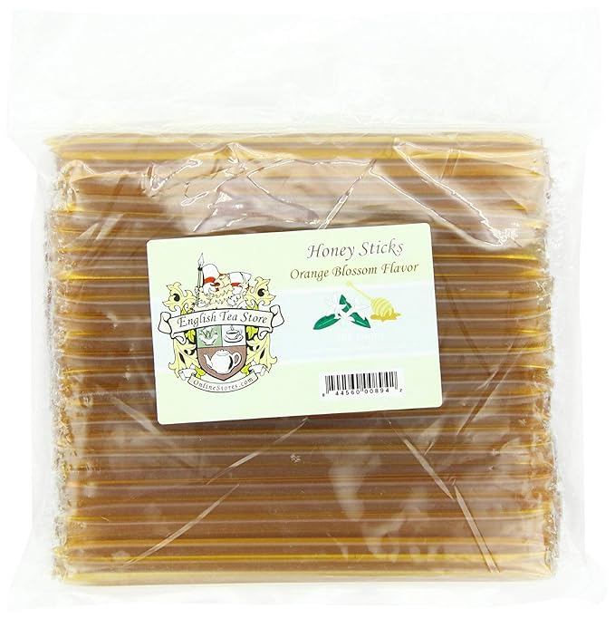English Tea Store Honey Sticks | Natural & Gluten-Free Grade A Honey | Mini Honey Stick For Tea, Cake Pops Or Snacks | Orange Blossom Flavored Honey Sticks - 100 Count