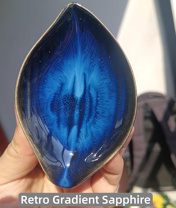 Coffee Spoon and Rest for Coffee Bar Accessories, Leaf Small Spoon Rest for Coffee Station, Tea Spoon Rest Tea Spoon Holder Teaspoon Rest, 1 PC (Retro Sapphire with Rainbow Rose Spoon)