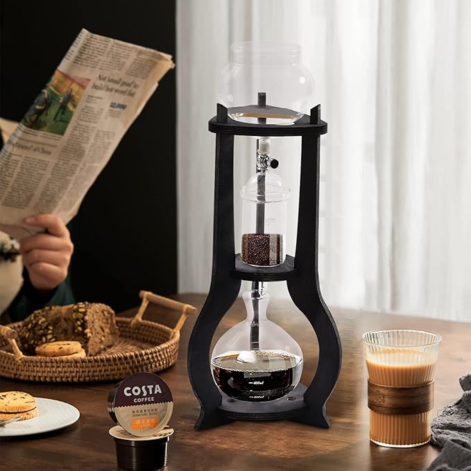 6-8 Cups 600ml Iced Coffee Cold Brew Drip Tower Coffee Maker Glass Cold Brew Coffee Makers Drip Coled Coffee Tower Iced Tea Maker for Home Office (Grey)