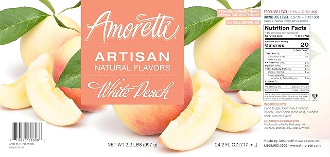 Amoretti - Natural White Peach Artisan Flavor Paste, 8 oz, Perfect For Ice Cream, Beverages, Cakes, and more, Preservative Free, Vegan, Gluten Free, No Artificial Sweeteners, Highly Concentrated