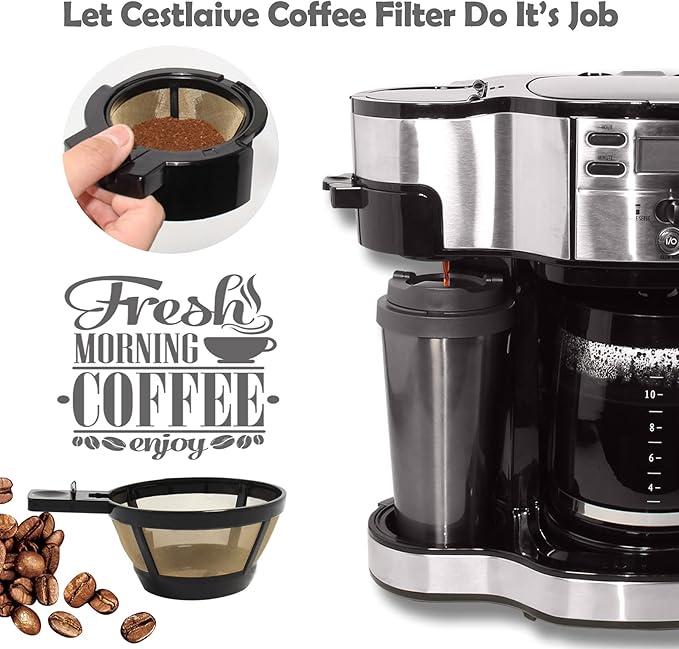 Gold Reusable Single Serve Brew Replacement Coffee Basket Grounds Filter, Compatible with Hamilton 2-Way Brewer Coffee Maker Models 49980A, 49980Z, 47650, 49933 Accessories Part, 2-Pack