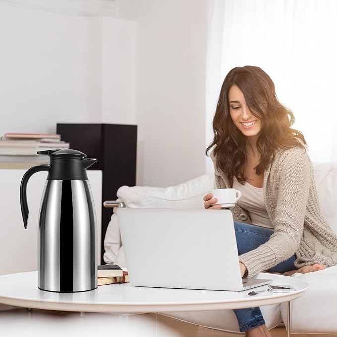 70 oz Thermal Coffee Carafe for keeping hot, Updated Carafe for hot liquid, Airpot Stainless Steel Thermos Urn Beverage Dispenser Vacuum Thermal Pot for Coffee, Hot Water,Keep Hot 12 Hour(silver)