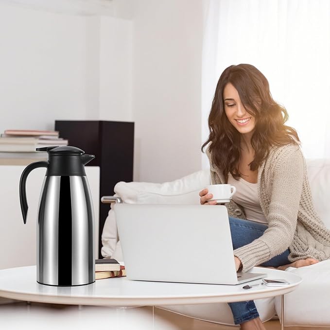 70 oz Thermal Coffee Carafe, Updated Insulated Stainless Steel Coffee Carafes for Keeping Hot Coffee & Water Hot Beverage-12Hours, Double Walled Vacuum Coffee Carafe(Gold)