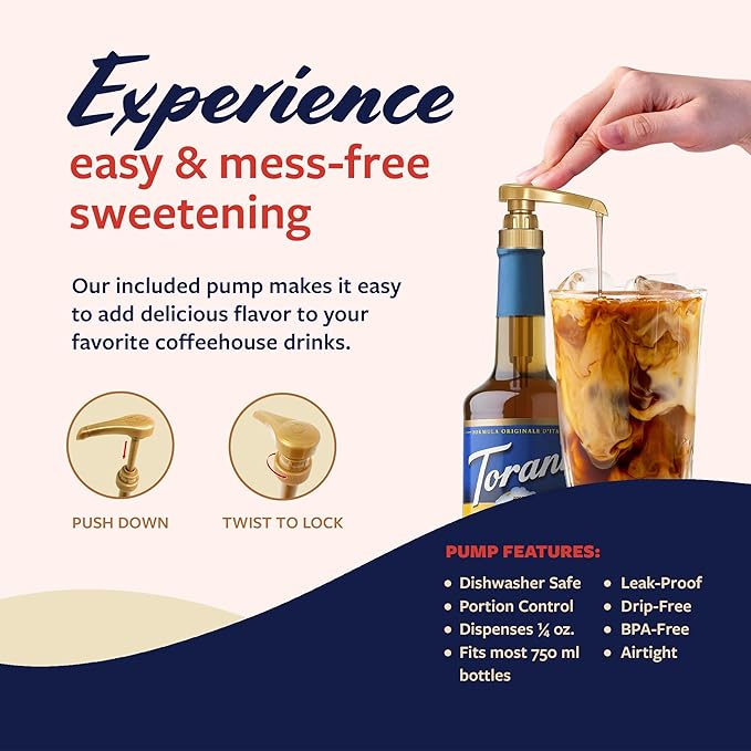 Torani Sugar Free Coffee Syrup, Almond Roca Flavoring for Drinks, Zero Calorie, Glass Bottle with Pump Included, 25.4 Fl Oz