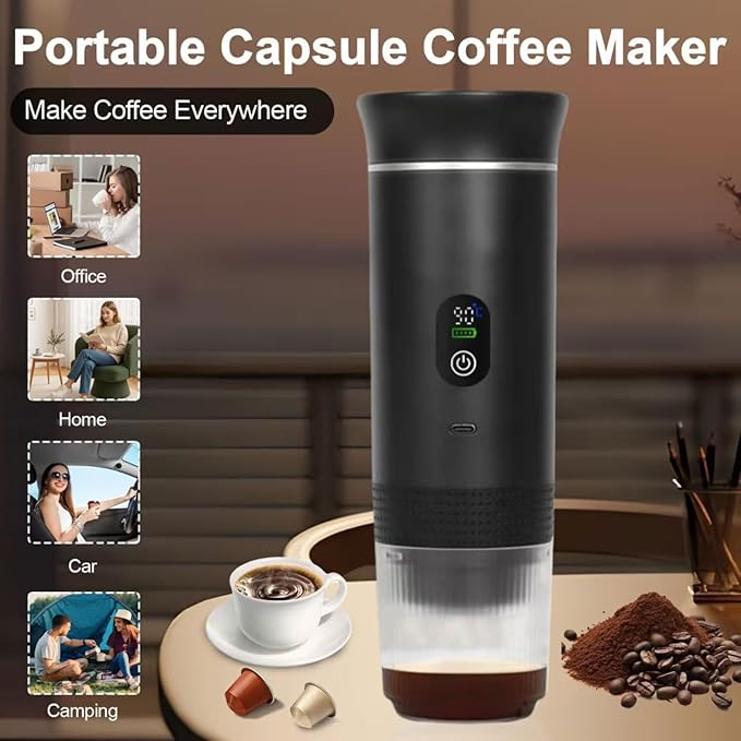 Portable Coffee Maker, 3-in-1 Espresso Machine for Travel 20 bar Mini Coffee Maker Compatible with Ground Coffee & Capsule for Car, RV, Hiking, Camping, Office, Travel Espresso Maker