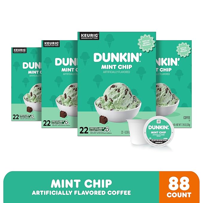 Dunkin’ Mint Chip Artificially Flavored Coffee, Keurig K-Cup Pods, 22 Count Box (Pack of 4)