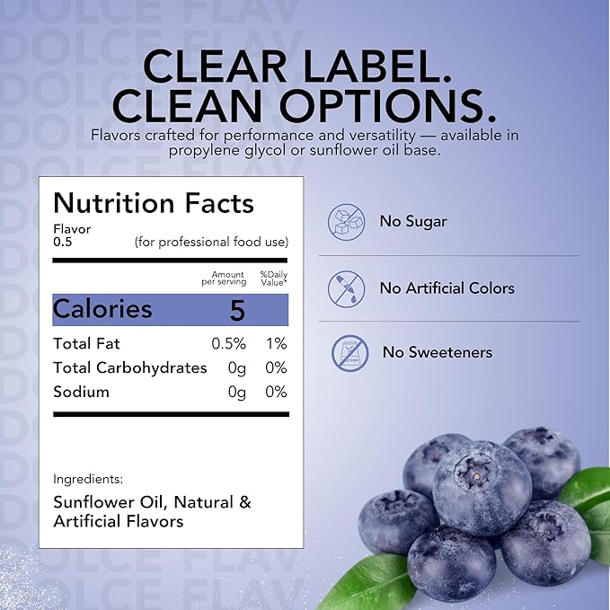Dolce Flav Blueberry Extract – 8 Ounce Oil-Soluble Kosher, Sugar-Free, Concentrated Ripe Blueberry Flavoring for Baking, Chocolates & Desserts