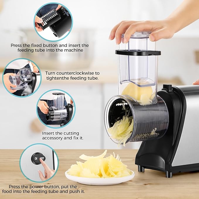 250W Electric Cheese Grater, Salad Maker for Home Kitchen Use, Cheese Grater Electric for Cheeses, Fruits, and Vegetables