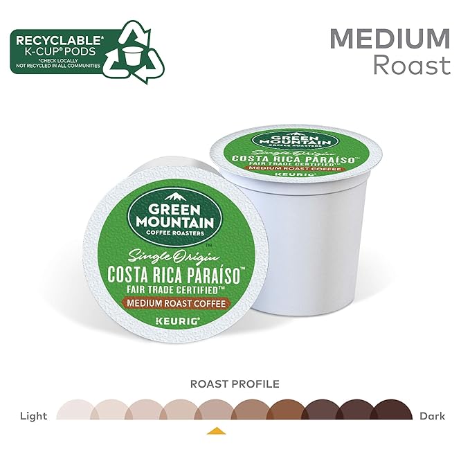 Green Mountain Coffee Roasters Costa Rica Paraiso Single-Serve K-Cup Pods, Medium Roast Coffee, 72 Count