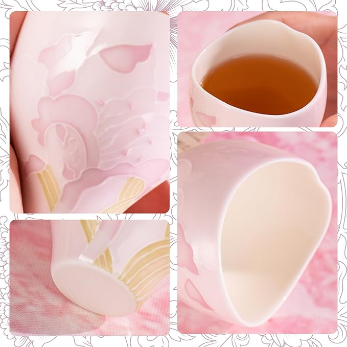 KAMMAK Ceramic Tea Cups Small, Cute Vintage Coffee Cup Set of 2, Porcelain Teacups Espresso Mug, 2.9oz Hand Painted Chinese Afternoon Tea Party Mugs, Birthday Gift for Women Men, Man Yan Arita