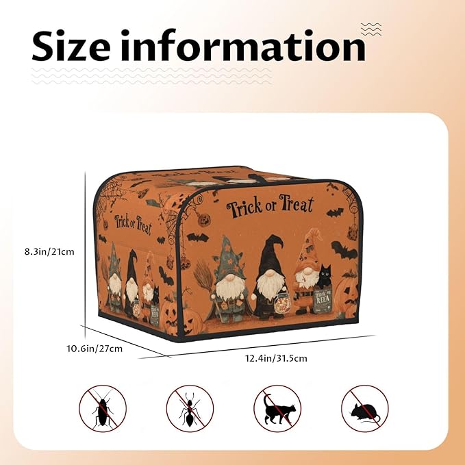 Toaster Cover 4 Slice Gnomes Halloween Pumpkin Kitchen Small Appliance Covers with Pockets Dust and Fingerprint Protection