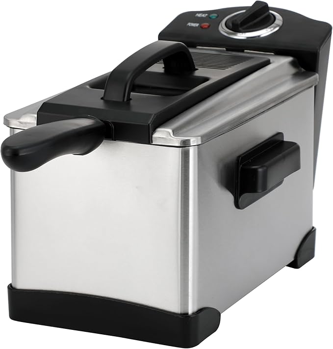 2 L / 2.1 Qt Stainless Steel Immersion Electric Deep Fryer 1400 W - Drip-Hook Basket - Precise Temperature Control - Lid w. Viewing Window - Odor Filter by TheDisplayGuys