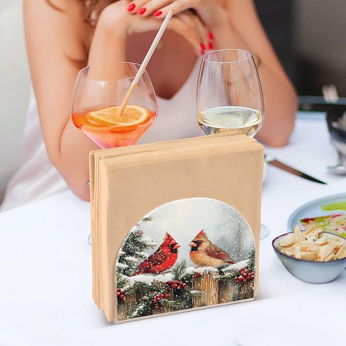 Christmas Winter Red Birds Napkin Holder for Table Paper Cocktail Napkin Holders for Kitchen Dinning Acrylic Dinner Napkin Dispenser for Dinner Home Decor Bar 1 Pack