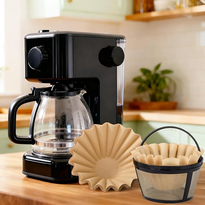 Segarty 200pcs 1-4 Cup Disposable Coffee Paper Filters, 7.2in Natural Unbleached Brown Basket Coffee Filters Bar Accessories for Pour Over Maker Coffee Brewer Dripper Machine for Home Cafeteria Office