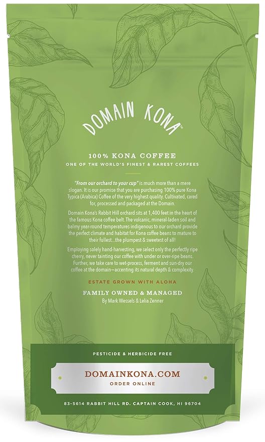 100% Kona Coffee – GROUND, Dark roast, Single estate gourmet coffee, 8 ounces, ships direct from Domain Kona Coffee, Farm fresh