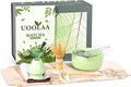 Traditional Matcha Tea Set, 8-Piece Complete Matcha Kit Set with Chawan Ceramic Bowl with Spout, Bamboo Whisk and Holder, Scoop, Sifter, Tea Towel Cloth and Mat - Ceremonial Matcha Bowl Set