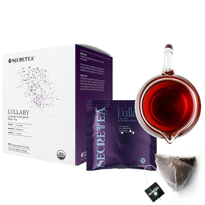 Organic Lavender Earl Grey Bergamot Black Tea | 100% Real ingredients,15 Sachet Tea Bags (15 Count) |By T SECRETEA, Lullaby