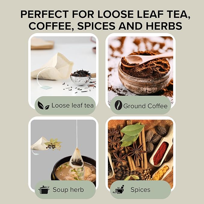 VIVA Large Tea Bags for Loose Leaf Tea, 50 Ct, Holds 6 Tbsp of Coffee, Tea, Spices in Natural Unbleached Manila Hemp Empty Filter Bag, Compostable, Disposable with Extra Long String