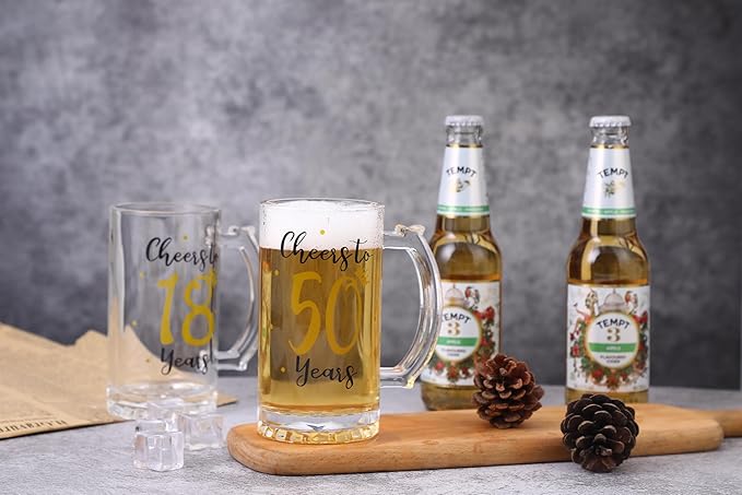 50th Birthday Gift，Men and Women Cheering 50th Birthday Beer Mugs，Cheers to the 50th Anniversary Beer Glass，50th Birthday Party Wedding Anniversary Decorative Gift, 18 Ounce (Cheers to 50 Years)