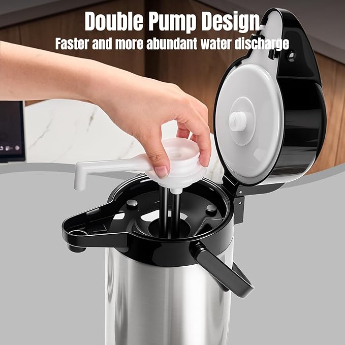 Upgraded Airpot Coffee Carafe with Double Pump - 84oz/2.5L Coffee Carafe for Keeping Hot, Beverage Dispenser for Hot/Cold Beverage (1, Stainless Steel Color)