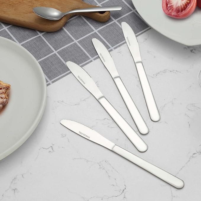 12 Pieces Dinner Knives Set, 8.1 Inches Table Knives Set, Durable Butter Knife, Food Grade Stainless Steel Dinner Knife, Cost-effective Knive Silverware - Mirror Polished, Dishwasher Safe