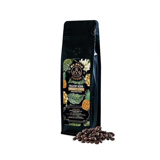 Mt. Zulu Yellow Gesha/Geisha Coffee – Pineapple Fermentation, Semi-Washed, Single Origin Colombian Specialty Beans, Medium Roast, Exotic Flavor Profile, Whole Bean, 8.8 oz Bag