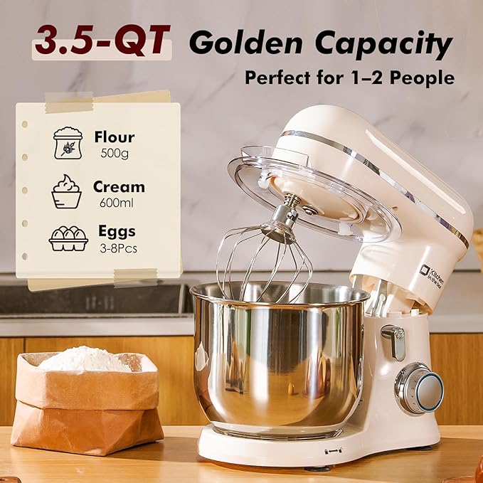 Kitchen in the Box Stand Mixer, 3.5 QT Small Kitchen Electric Stand Mixers, 10-Speed Portable Lightweight Dough Mixer for Daily Use with Egg Whisk, Dough Hook, Beater (Light Pink)