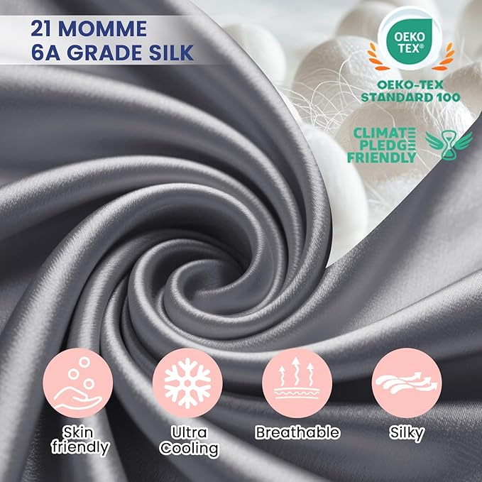 Ravmix Silk Pillow Cases with Zipper, 21momme Mulberry Silk Pillowcase for Hair Skin Health, Soft Smooth Breathable Cool Pillow Cover for Beauty Sleep with Gift Box 1PC(King 20"x36", Lilac Grey)