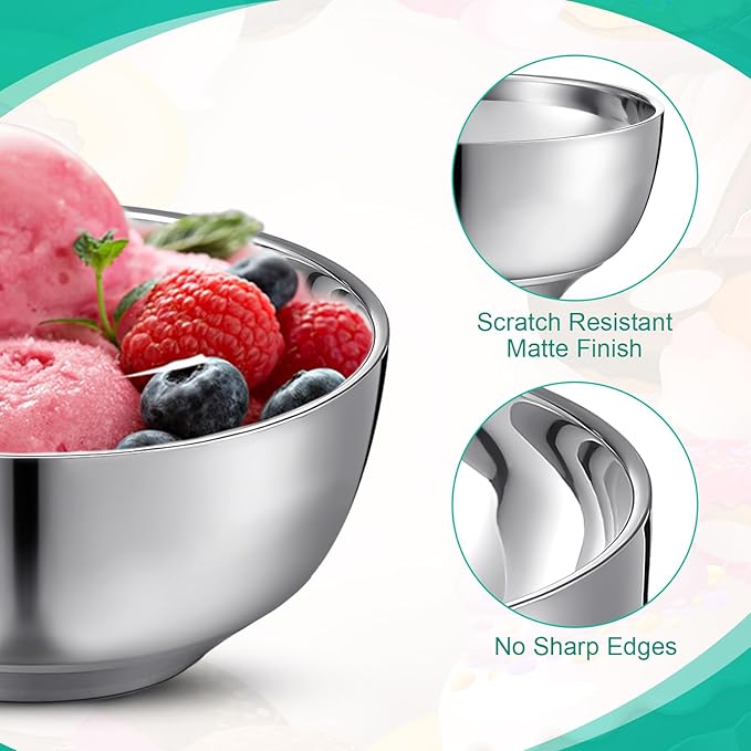 4 Pack 34 oz Stainless Steel Bowls Double Walled Insulated Soup Ice Cream Metal Mixing Nesting Bowls for Serving Soup Rice Cereal