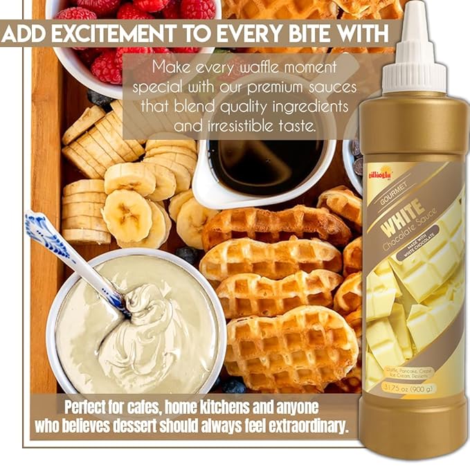 Gulluoglu Topping Sauce – White Chocolate Dessert Sauce, 30.52 fl oz 900g | Squueze Bottle | Perfect for Ice Cream, Cakes & Coffee, Topping (6 pack, White Chocolate)
