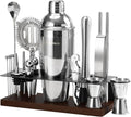 23-Piece Bartender Kit, Cocktail Shaker Set with Stand | Bar Drink Mixer Set with All Essential Bar Tools: Martini Shaker, Jigger, Strainer, Muddler, Pourers, for Home, Bar, Party (Black)