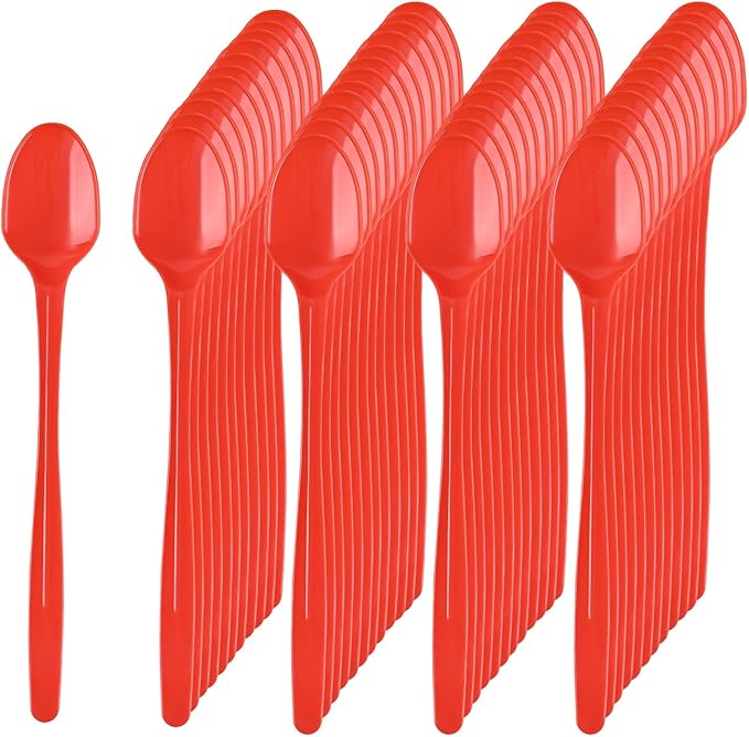 9" Plastic Spoons, Heavy Duty Disposable Spoons, Long Handle Spoon, Plastic Cutlery for Cocktail Stirring Dessert Milkshakes Ice Cream Tea and Floats (36 Pack)