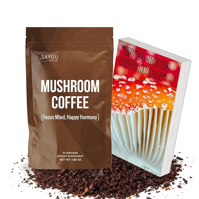 SAYUU Mushroom Coffee Blend – Focus, Energy & Harmony – Vegan, Functional Mushrooms, Cordyceps, Lion’s Mane & Reishi –Dietary Supplement - 30 Servings