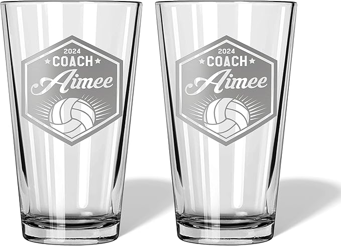 Volleyball Coach Beer Glasses - Volleyball Coach Gifts Personalized Coach Pint Glass Engraved Coach Award Volleyball Beer Glass End of Season Gifts Coach (Volleyball, Dbl Pint Gift Box)