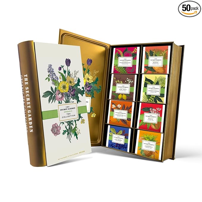 Life Plus Style Gourmet The Secret Garden Organic Tea Gift Set 80 Tea Bags 8 Flavors Green & Black Assorted Pack Sampler Tea Set Collection with Mango & Fruit Infusions Premium Birthday Gift for Women
