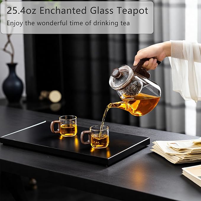 Small 25.4oz Enchanted Glass Teapot, YJX Magnetic Brewing Tea Pot Designed for Convenience, Witchcraft Magic Tea with Infuser for Loose Leaf and Herbal Teas(750ml)