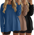 Ficerd 3 Pack Women's Oversized Long Sleeve Shirts Cotton Gym Round Neck Tops Loose Fit Casual Workout Baggy Fall Basic Tee