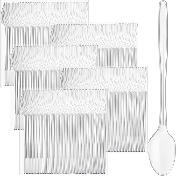 500 Pcs Extra Long Spoons for Ice Cream Floats Plastic Sundae Spoons Bulk 8 Inch Long Handle Spoon Heavy Duty for Ice Cream Milkshakes Tea Cocktails Root Beer Float and Tall Beverages (Clear)