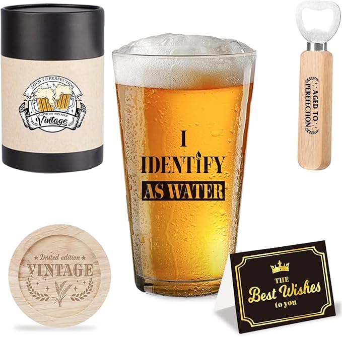 Father's Day Father Christmas Birthday Gifts for Fathers Your Dad Beer Lovers Present for Dad from Daughter Son Funny Vintage Beer Drinking Glass Retirement Gifts for Men