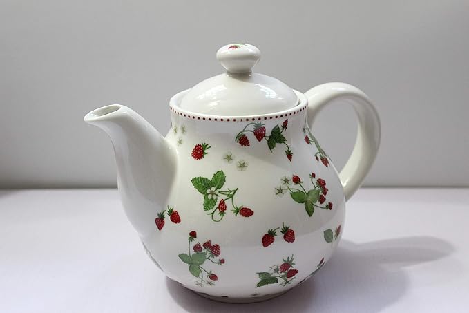 Porcelain Teapots,Lovely Strawberry Design Tea Pot for Tea or Coffee,Ceramic Teapot with Lids,Home and Kitchen Dining Serveware Pot,Beige